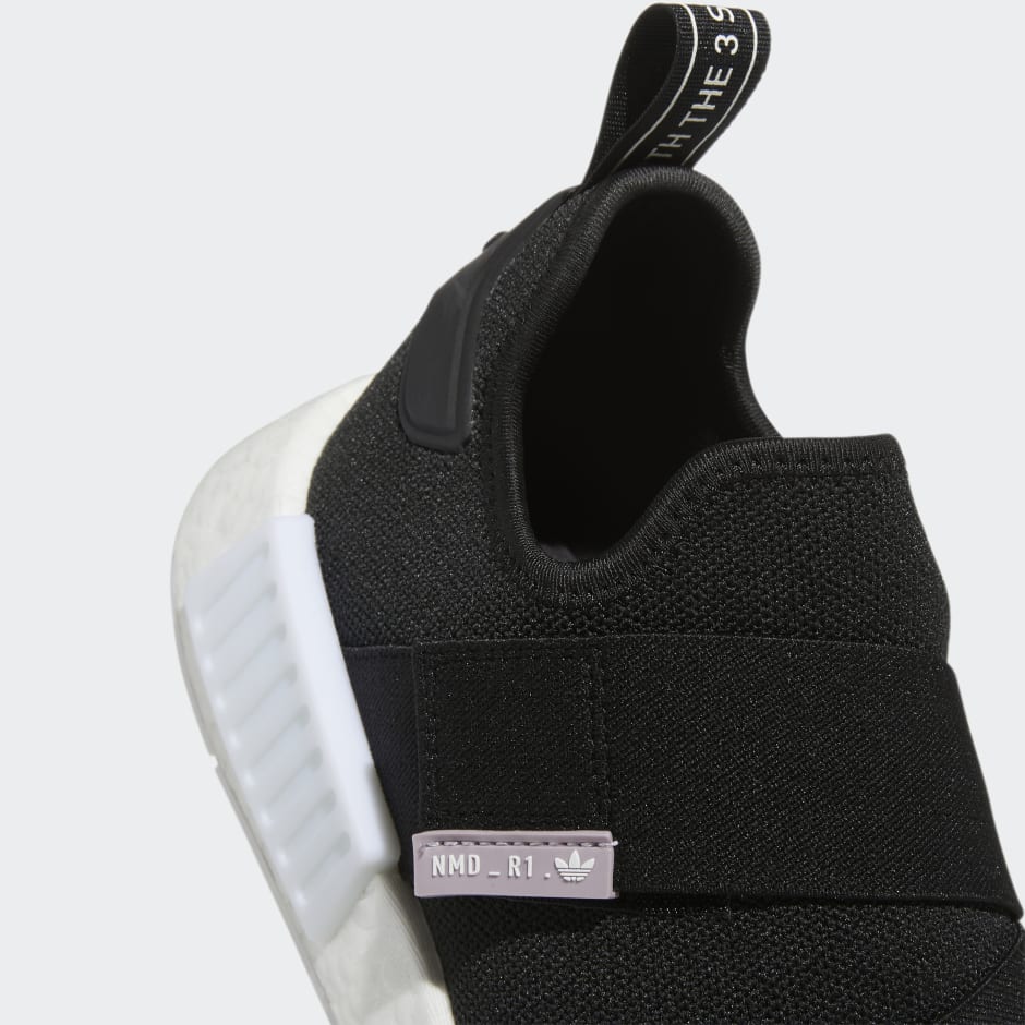 Originals nmd r1  women's black/black/white tape outlet logo