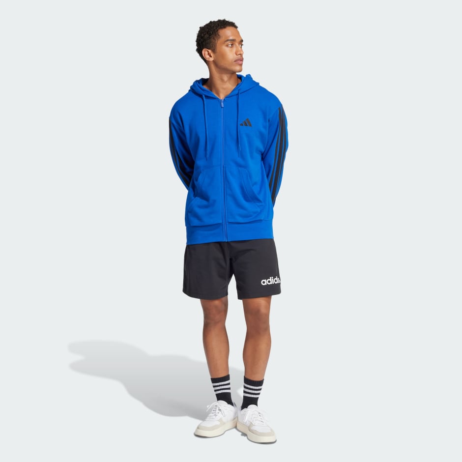 Hanorac Essentials din material plușat, cu fermoar lung și 3 dungi