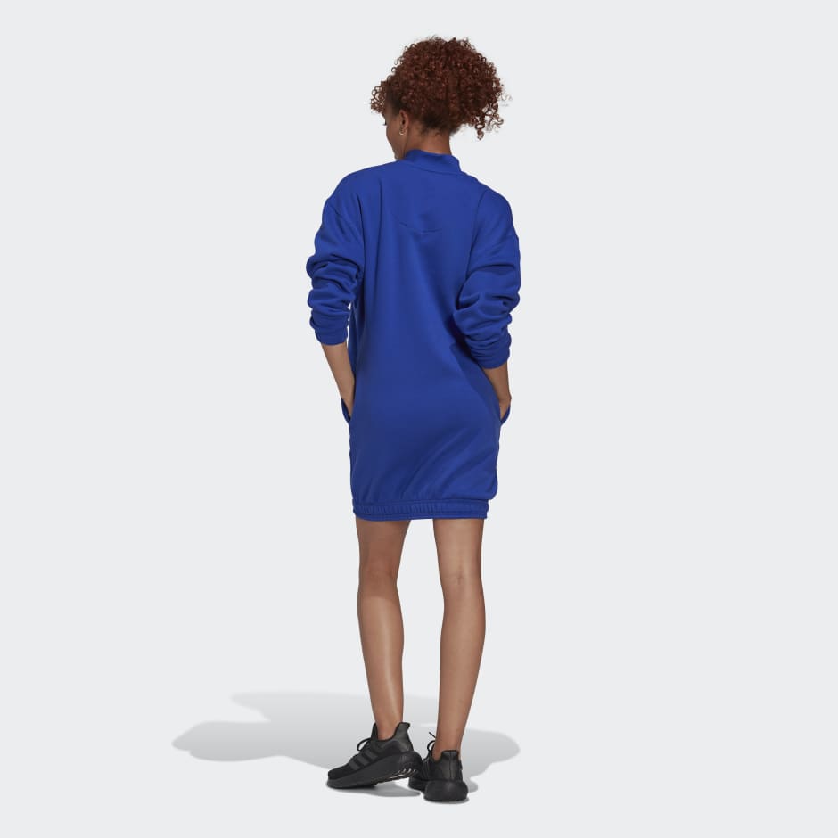 Clothing - Half-Zip Sweater Dress - Blue | adidas South Africa