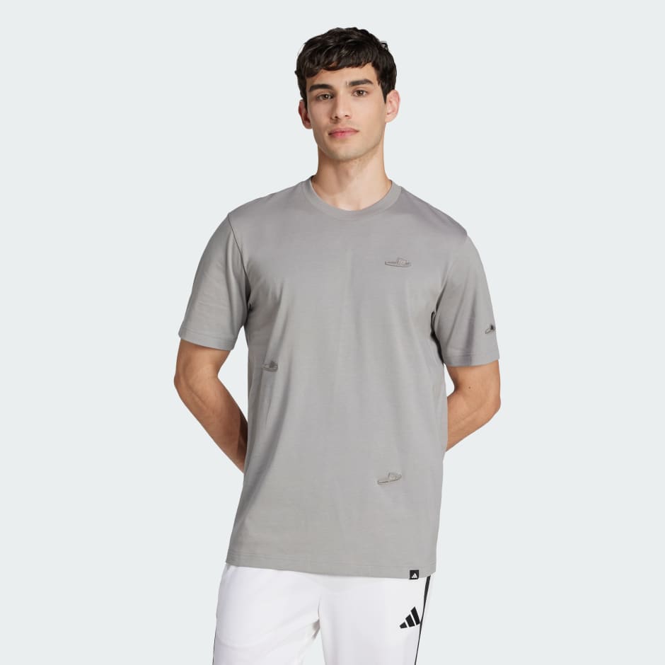 Clothing - Lounge Slides Graphic Tee - Grey | adidas Oman