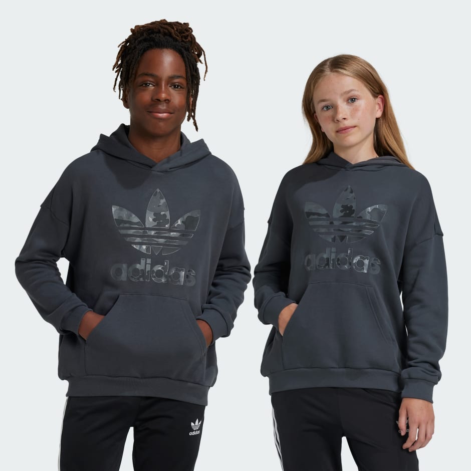 Adidas grey trefoil hoodie womens best sale