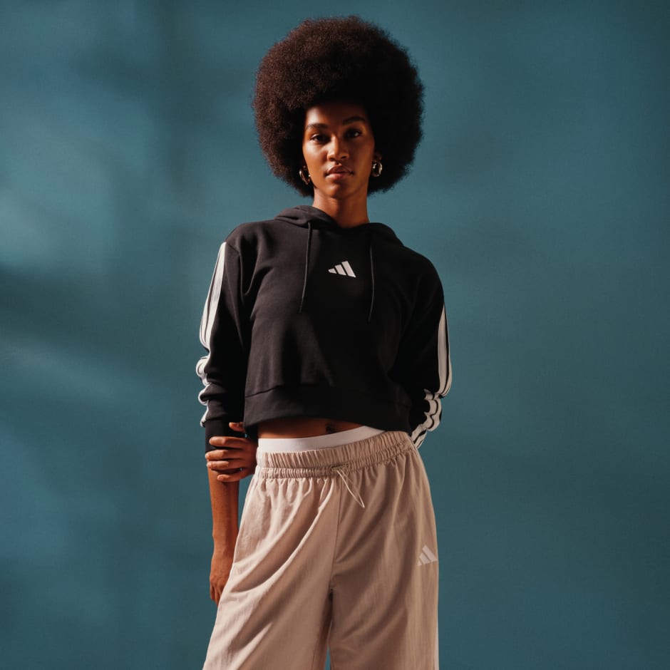 Buzo con capucha Essentials French Terry Crop 3 bandas