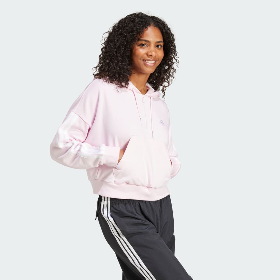 Essentials 3-Stripes French Terry Quarter-Zip Hoodie