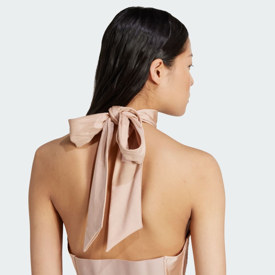 Top scurt cu șnur la decolteu