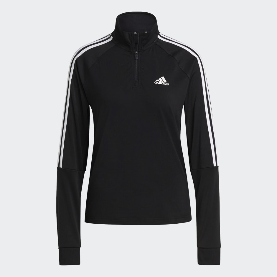 adidas training three stripe half zip in black