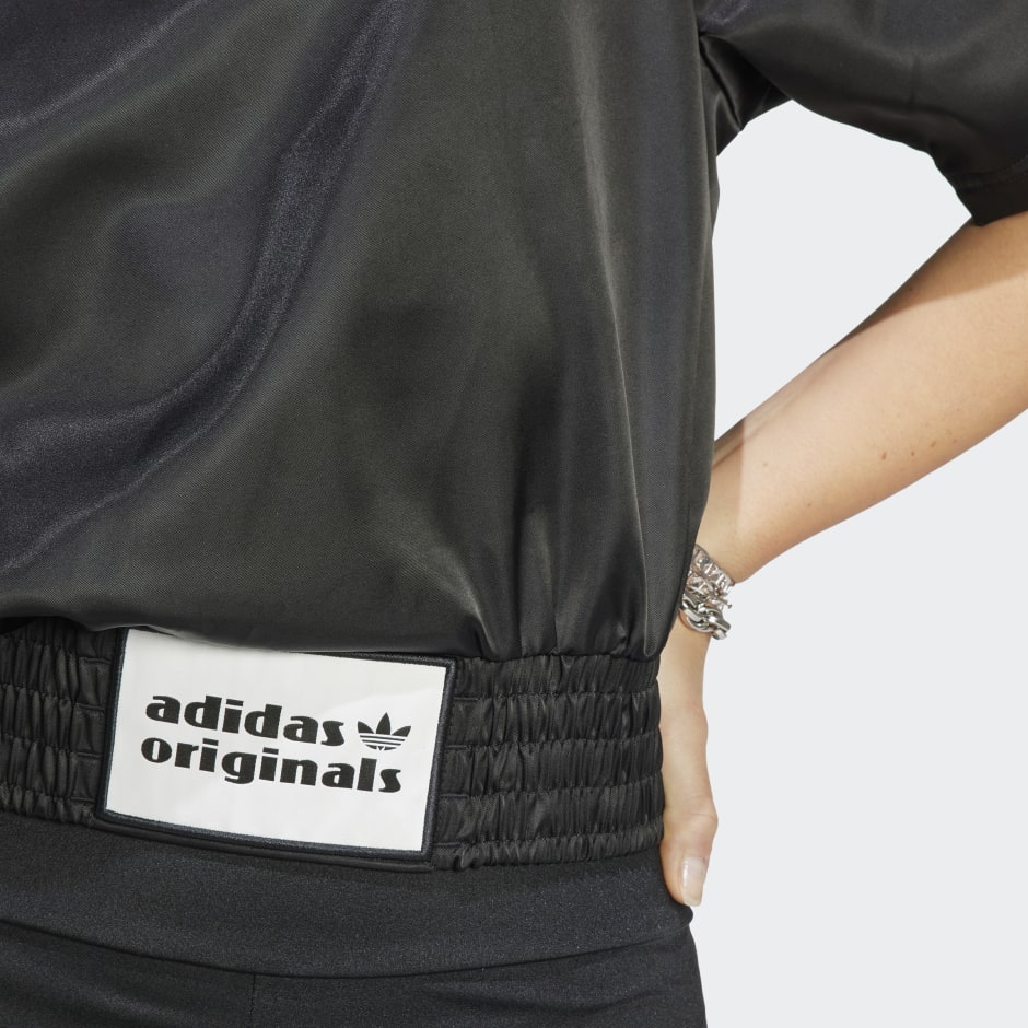 adidas Satin Rib Waistband Loose T-shirt in Black