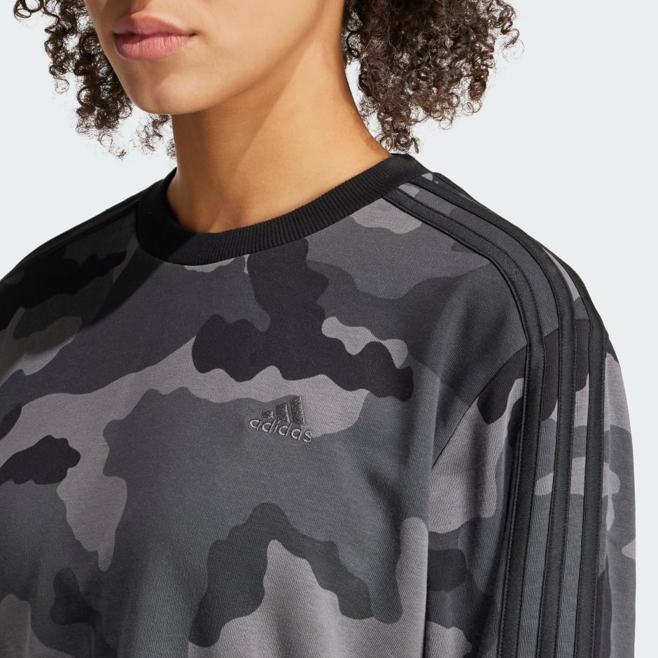 Essentials 3-Stripes Camo-Print Cropped Sweatshirt