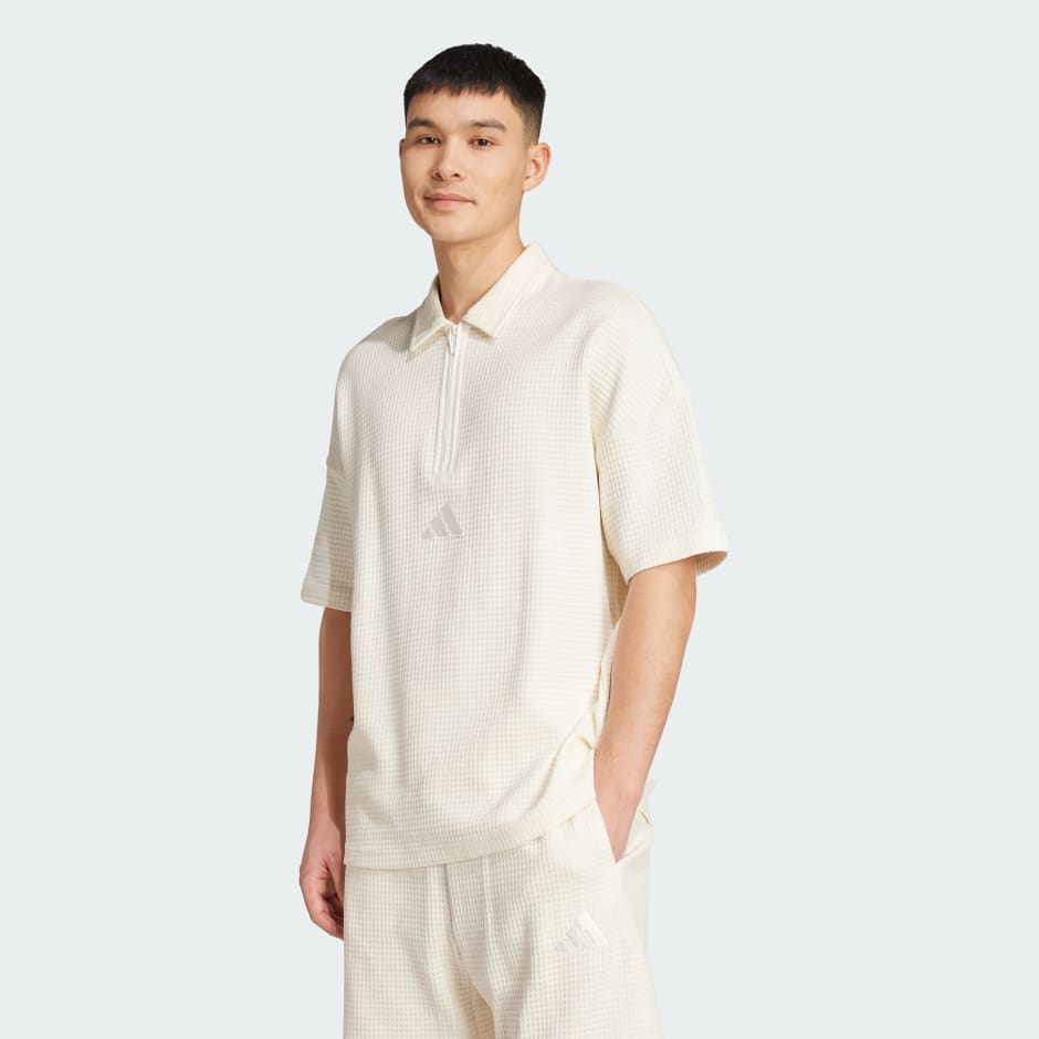 トップス adidas WAFFLE SHORT SLEEVE POLO size M Blue adidas Originals Waffle Polo Shirt - JD Sports Global