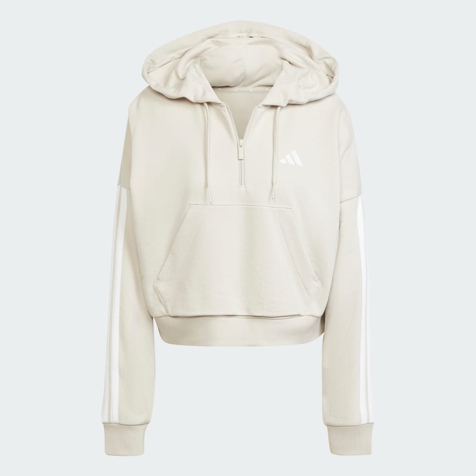 Hanorac Essentials din material plușat, cu fermoar 1/4 și 3 dungi