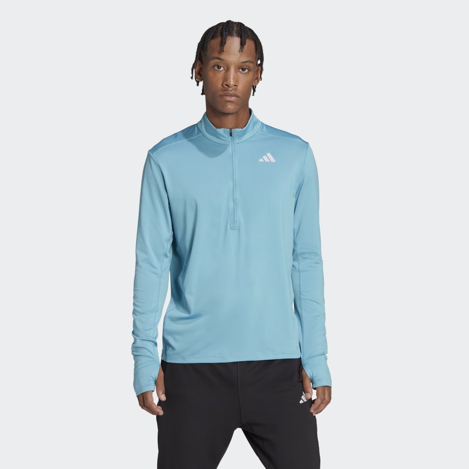 Clothing - Own the Run 1/2 Zip Tee - Blue | adidas South Africa