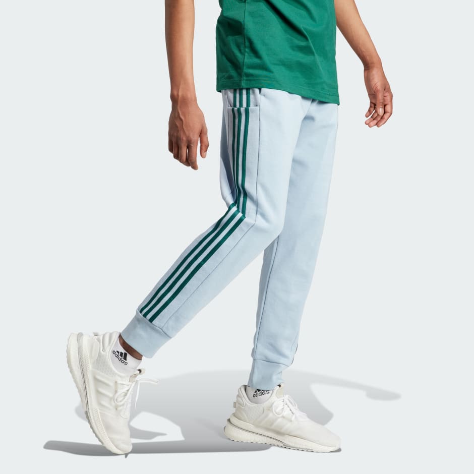 adidas Essentials French Terry Tapered Cuff 3-Stripes Pants - Blue ...