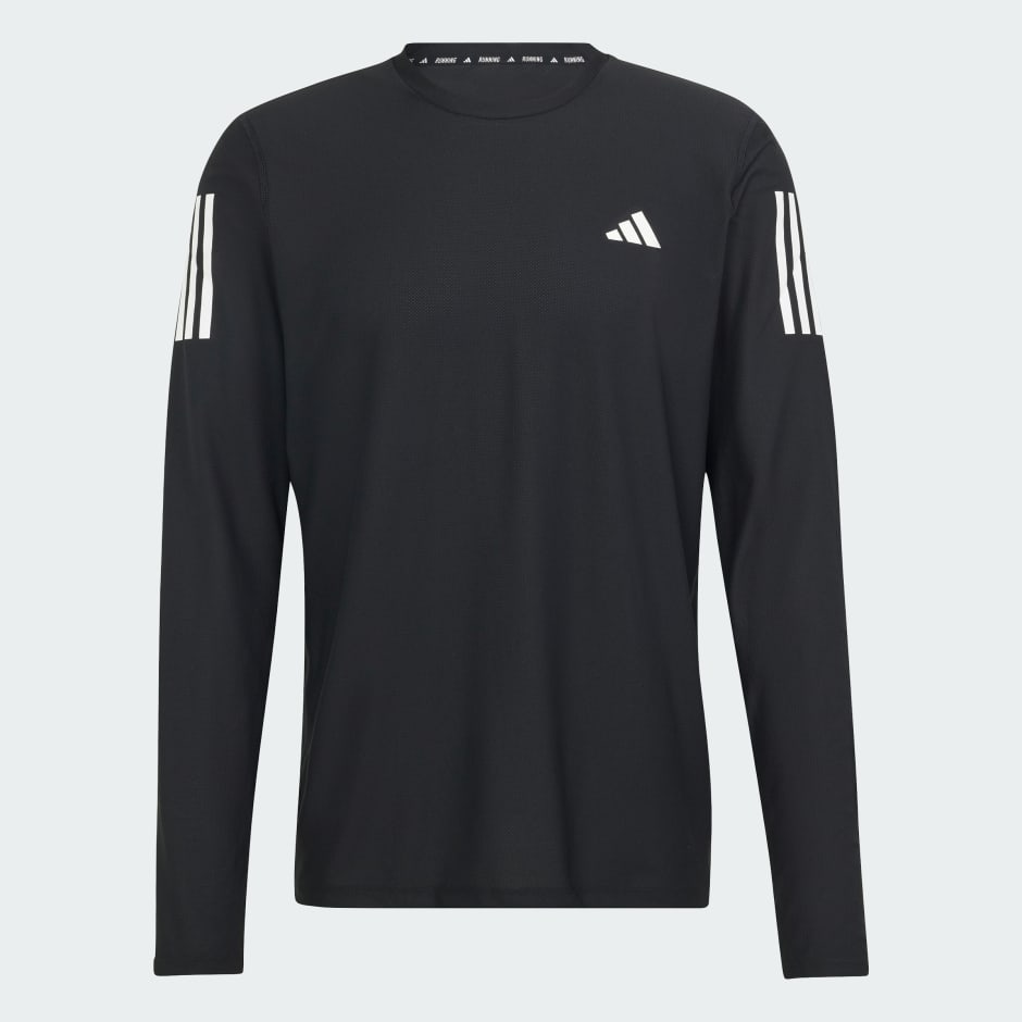 Clothing - Own The Run Long Sleeve Tee - Black | adidas South Africa