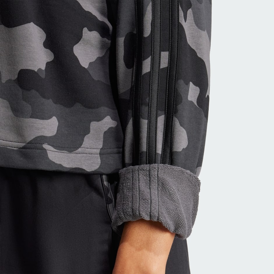 Essentials 3-Stripes Camo-Print Cropped Sweatshirt