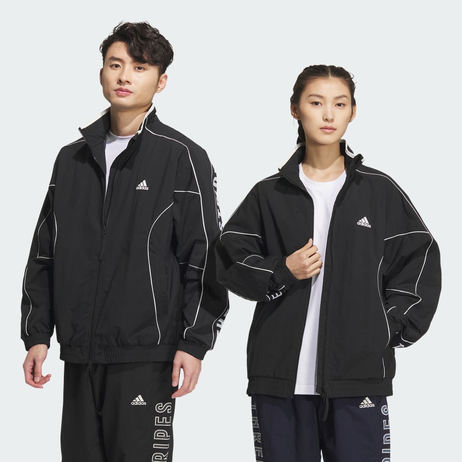 Adidas Wording Loose Fit Wrinkled Nylon Woven Brushed Tricot Lined Jacket (Gender Neutral)