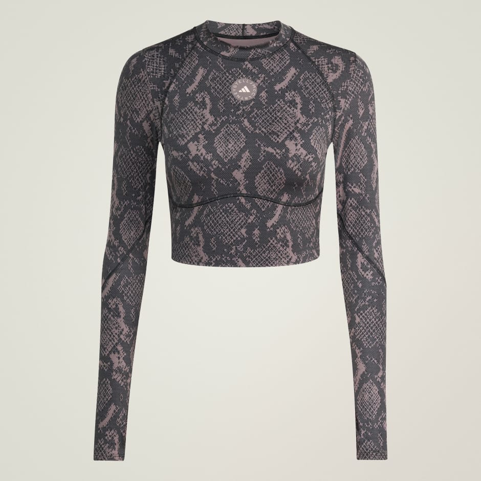 Bluză de antrenament scurtă cu m&acirc;necă lungă adidas by Stella McCartney, cu imprimeu