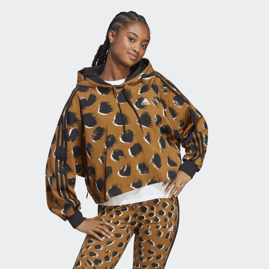 Den aktuelle Ingen manifestation Women's Clothing - Essentials 3-Stripes Animal Print Hoodie - Brown |  adidas Oman