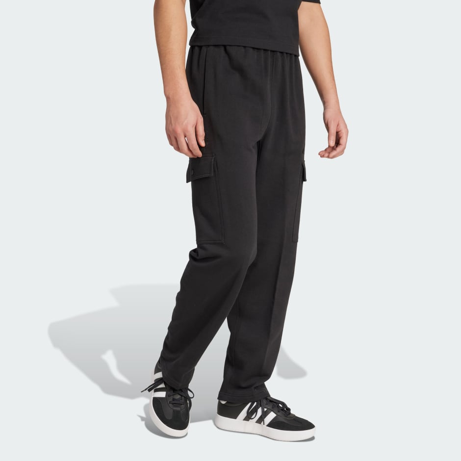 Clothing - ALL SZN French Terry Loose Cargo Open Hem Pants - Black