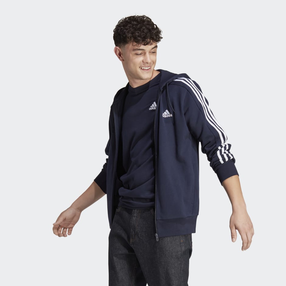 Essentials French Terry 3-Stripes Full-Zip Hoodie image number null