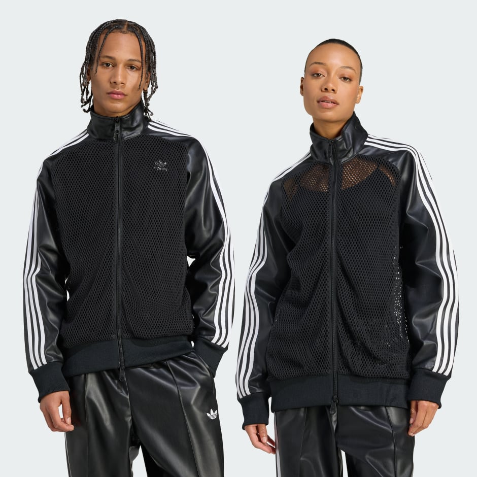 Jachetă sport adidas x Jeremy Scott, din piele artificială și plasă