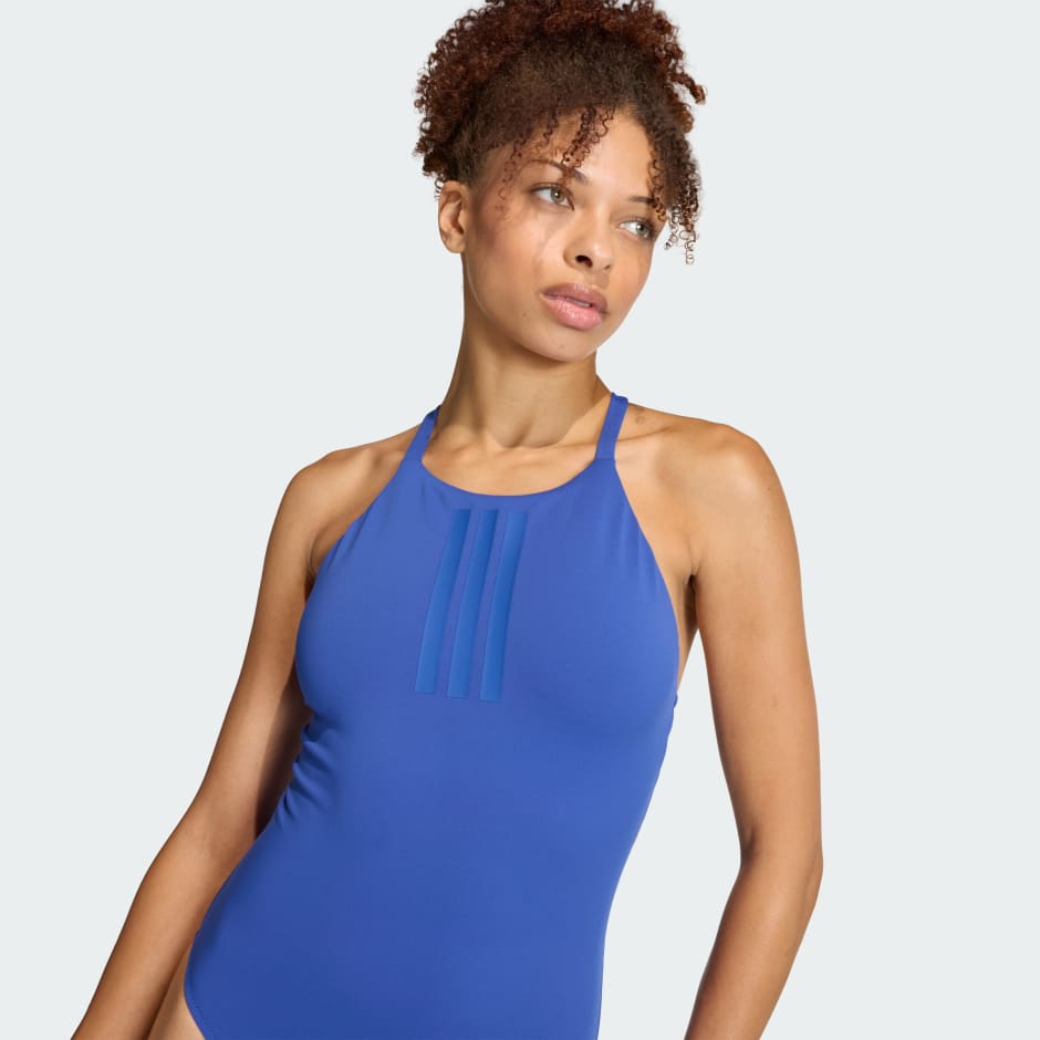 KUPAĆI KOSTIM S VISOKIM IZREZOM OKO VRATA I NARAMENICE KOJE SE MOGU NOSITI NA DVA NAČINA 3-STRIPES PEACHSOFT