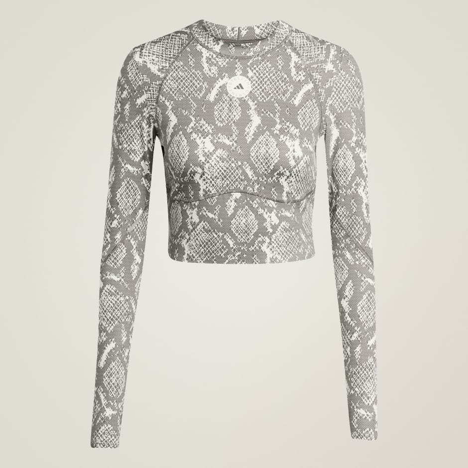 Top de antrenament scurt cu m&acirc;necă lungă adidas by Stella McCartney, cu imprimeu