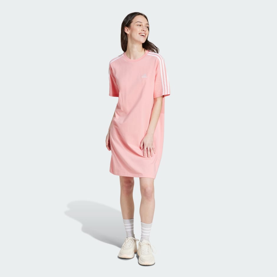 Rochie-tricou Essentials tip boyfriend cu 3 dungi, din tricot simplu