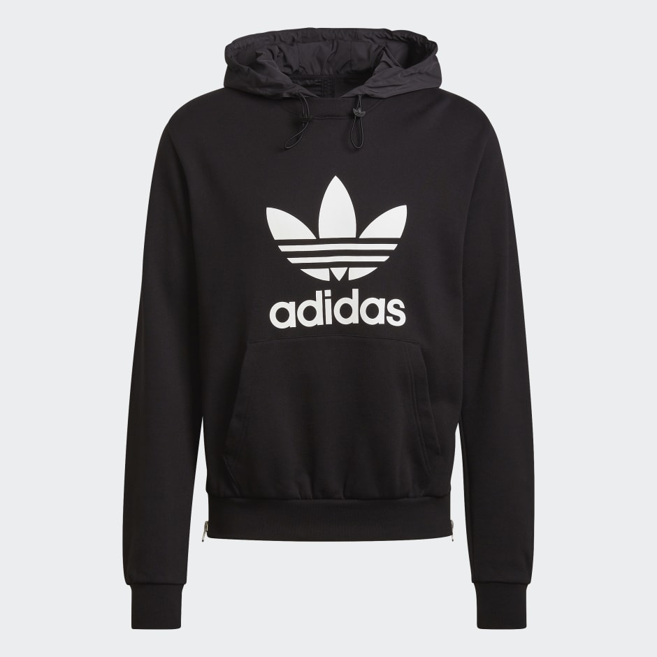 white adidas trefoil hoodie mens