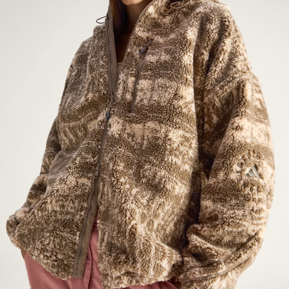 Hanorac din fleece pentru iarnă adidas By Stella McCartney cu fermoar de sus p&acirc;nă jos și imprimeu