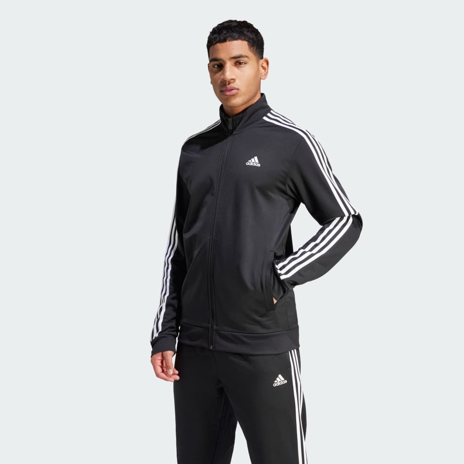 adidas Essentials Warm-Up 3-Stripes Track Jacket - Black | adidas UAE