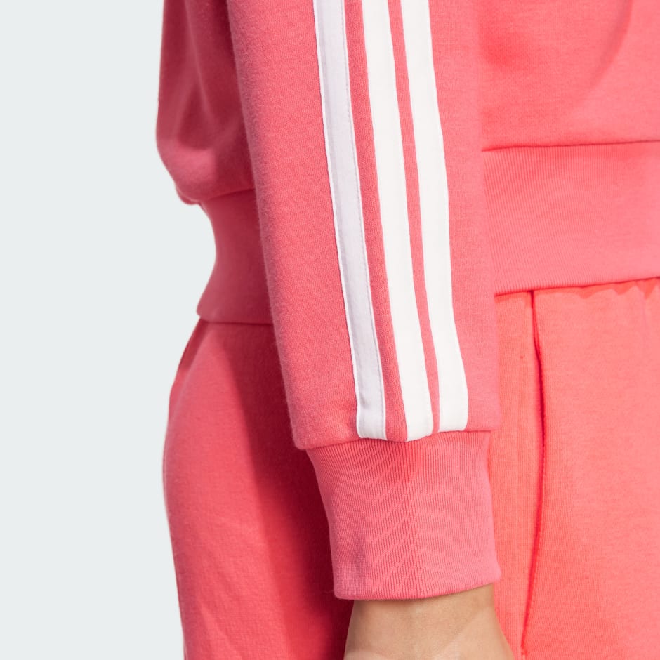 Hanorac Essentials din material plușat, cu fermoar lung și 3 dungi