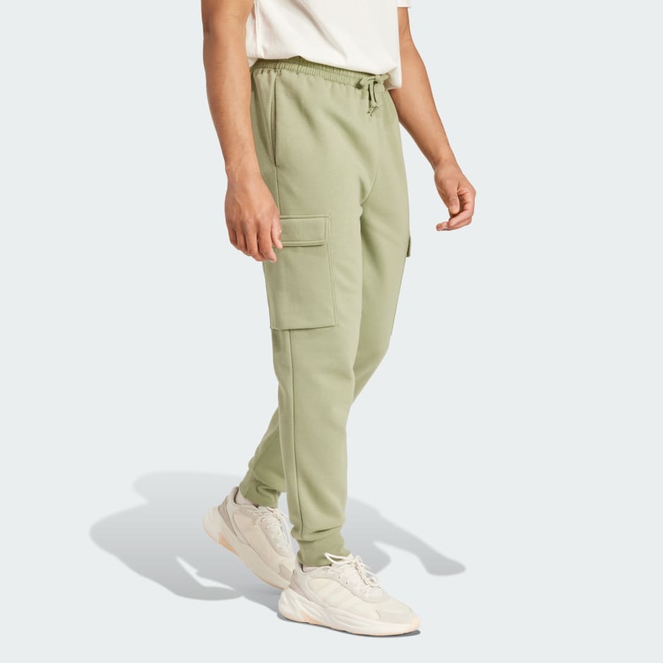 Pantaloni cargo Essentials conici din lână fleece, cu croială regular