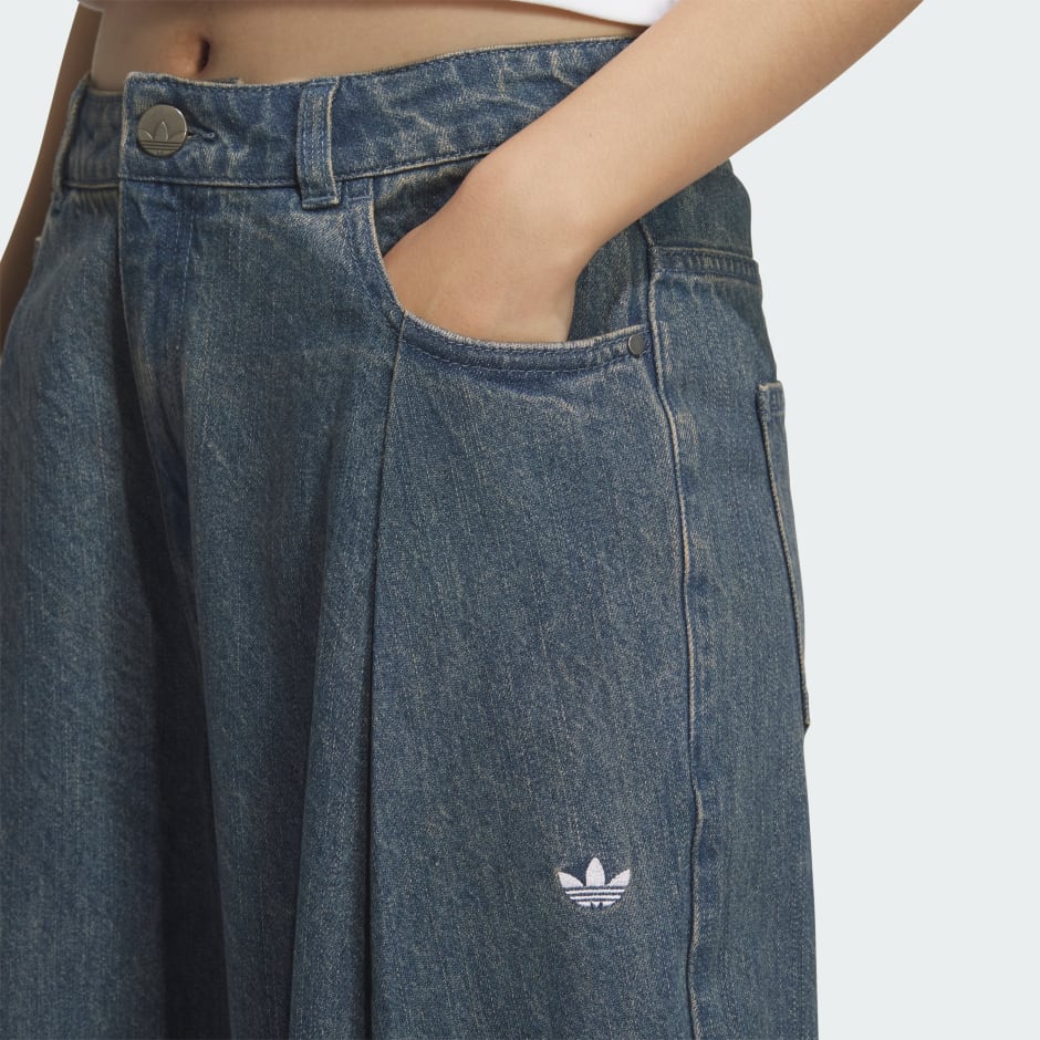 بنطال فضفاض قماش أزرق ناعم