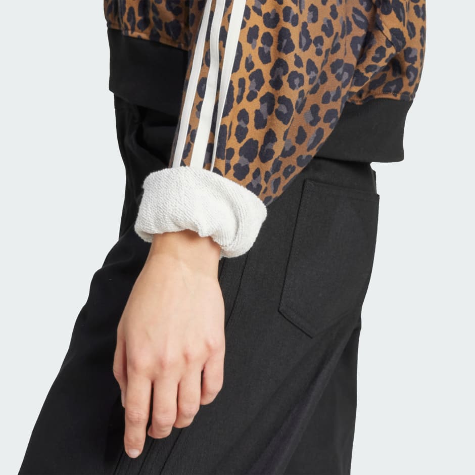 Bluză de trening cu guler rotund și imprimeu leopard