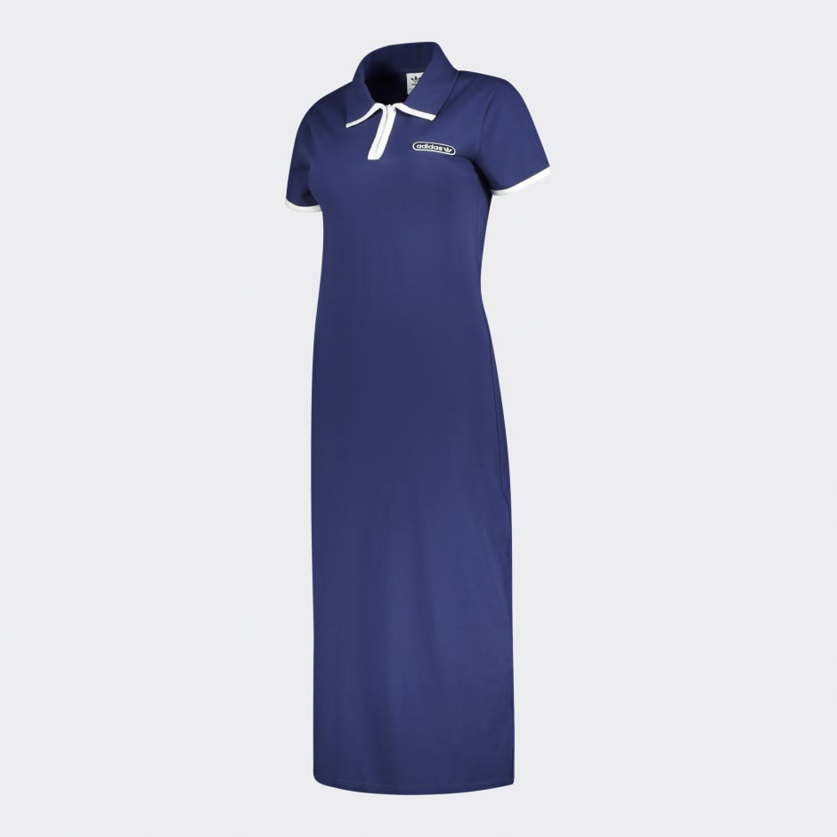 Clothing - Midi Zip Polo Dress - Blue | adidas South Africa