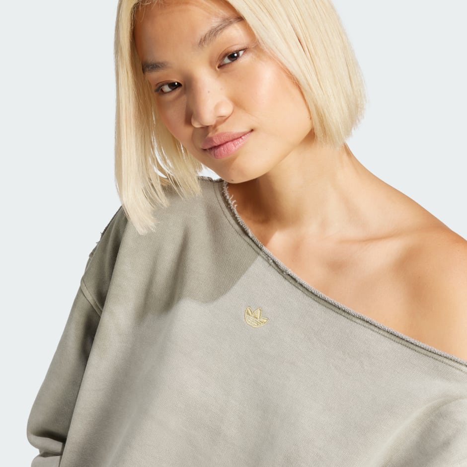 Washed Off-Shoulder Sweatshirt - Green | adidas Hong Kong