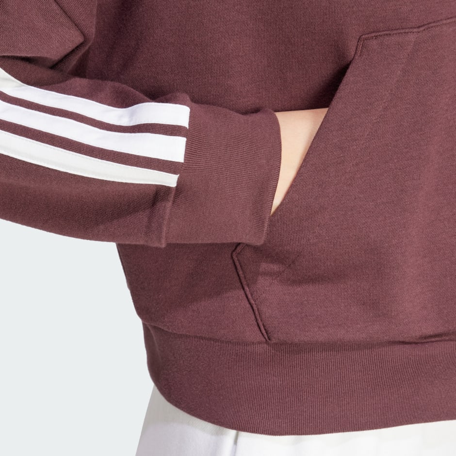 Hanorac Essentials din material plușat, cu fermoar 1/4 și 3 dungi