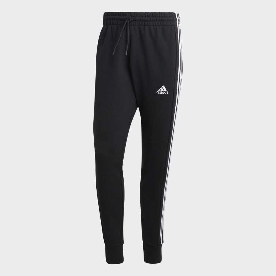 adidas Essentials French Terry Tapered Cuff 3-Stripes Pants - Black ...