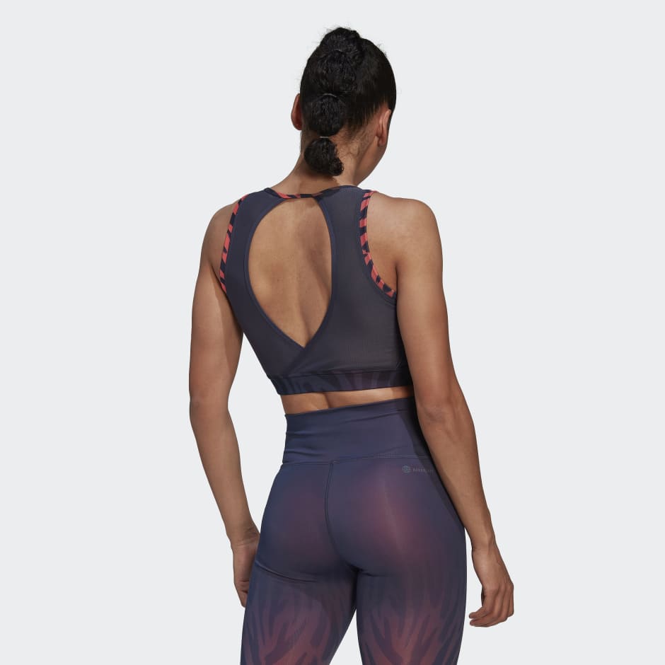 adidas Training Light-Support Long-Line Tiger-Print Bra image number null