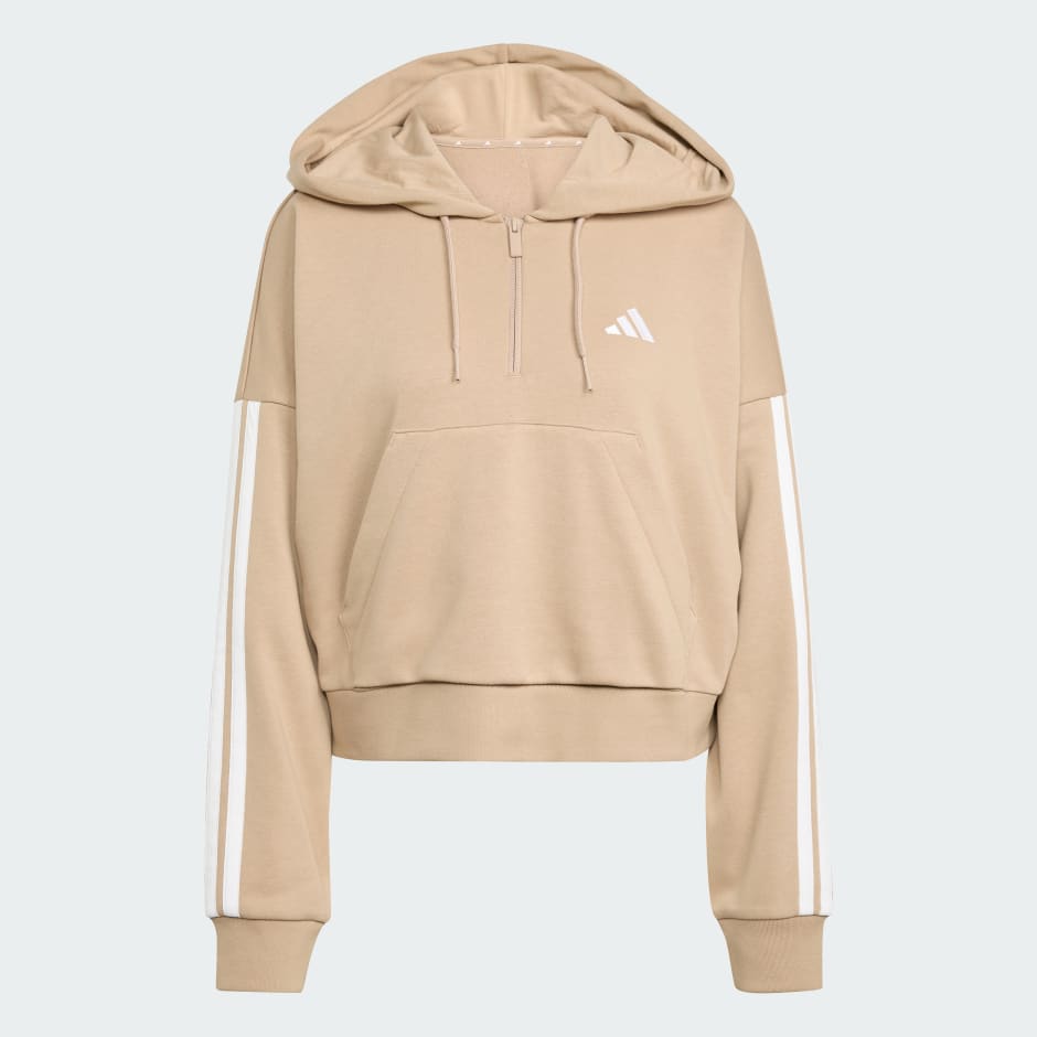 Hanorac Essentials din material plușat, cu fermoar 1/4 și 3 dungi