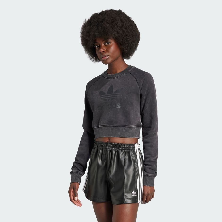 Washed Cropped Trefoil Sweatshirt