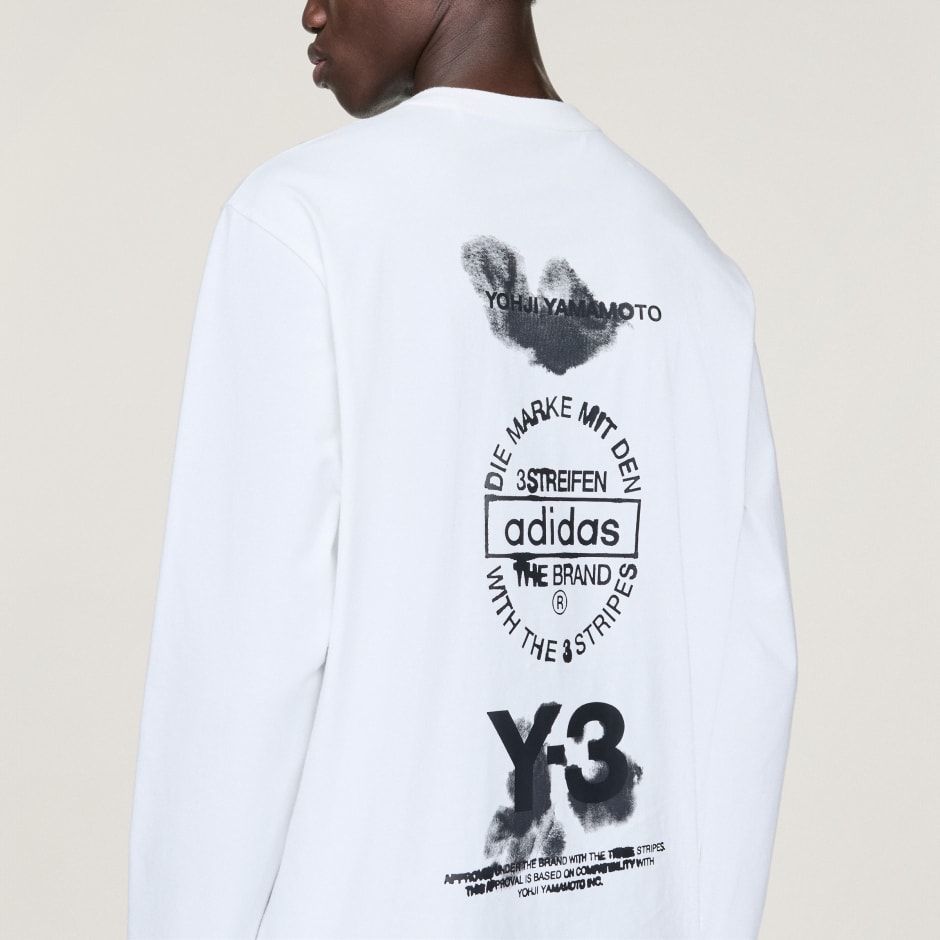 Tricou Y-3 cu imprimeu grafic, cu m&acirc;neci lungi