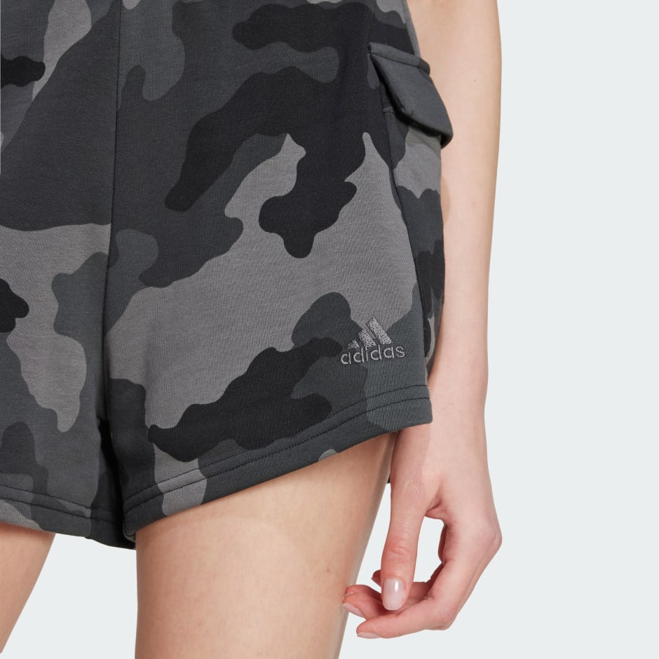 Essentials 3-Stripes Camo-Print Cargo Shorts