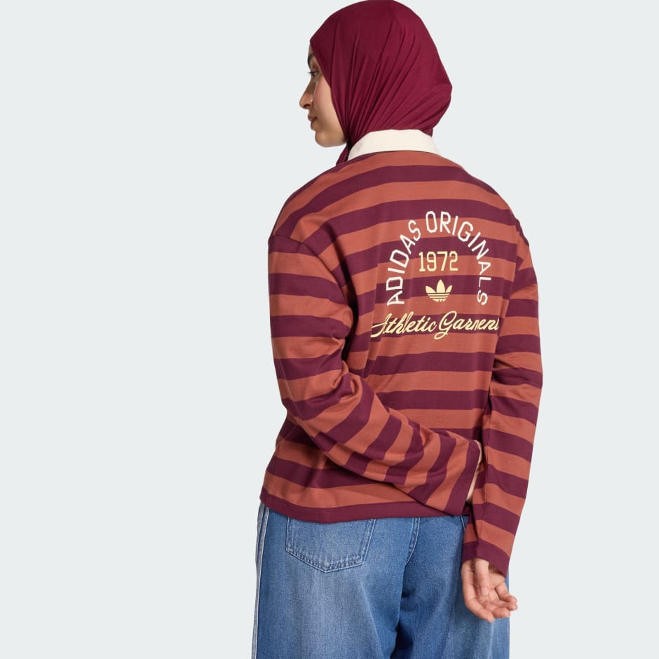 חולצת פולו מפוספסת עם שרוולים ארוכים והדפס adidas Originals Athl Dept