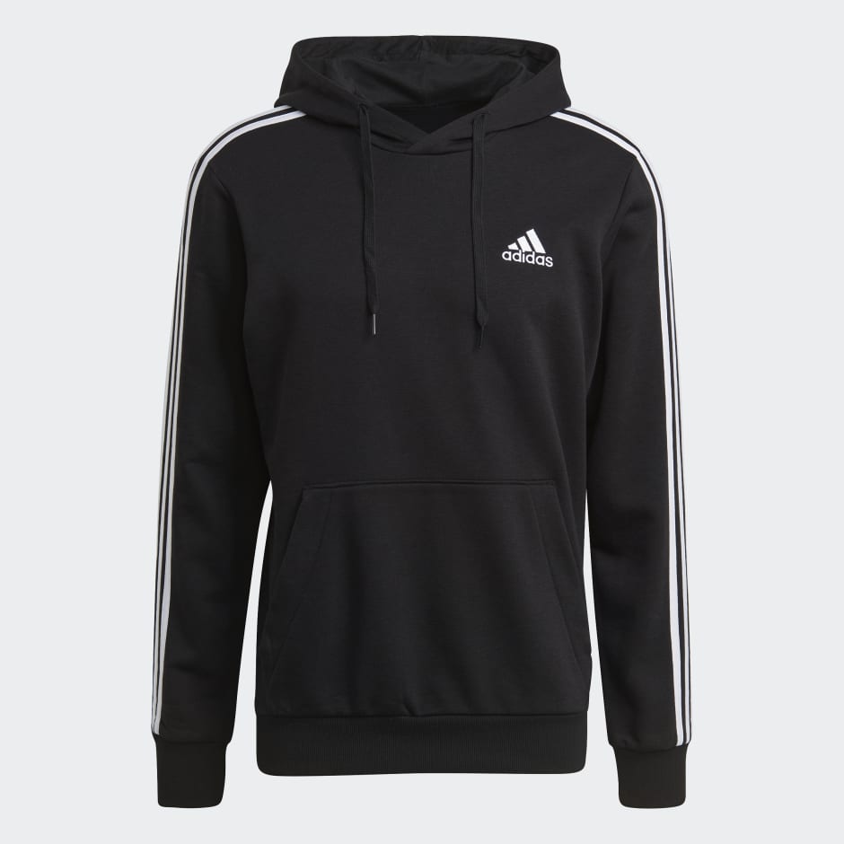 Black adidas hoodie with white online stripes