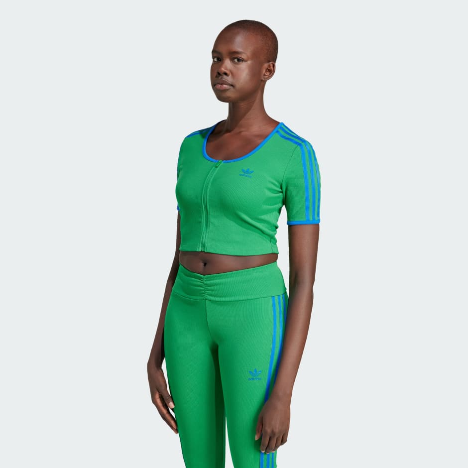 adidas Originals Rib Short Sleeve Full-Zip Top - Green