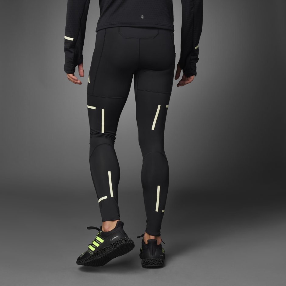 Men's Reflective Running Tights With Zips Ebony