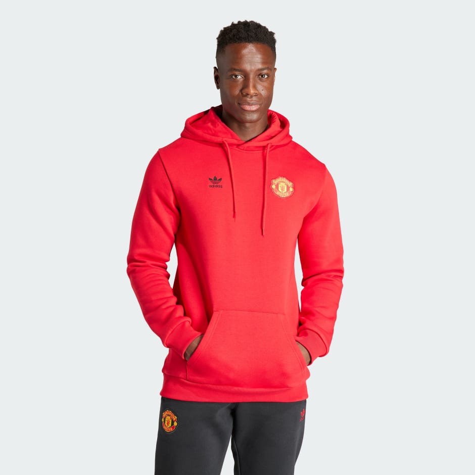 Clothing - Manchester United Essentials Trefoil Hoodie - Red | adidas ...
