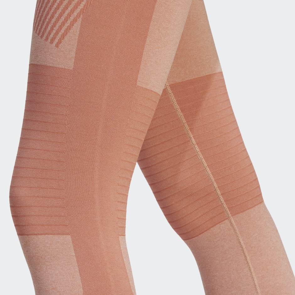 adidas by Stella McCartney True Strength Seamless Yoga 7/8 Legging in Magic  Earth, Soft Almond, & Burnt Cayenne