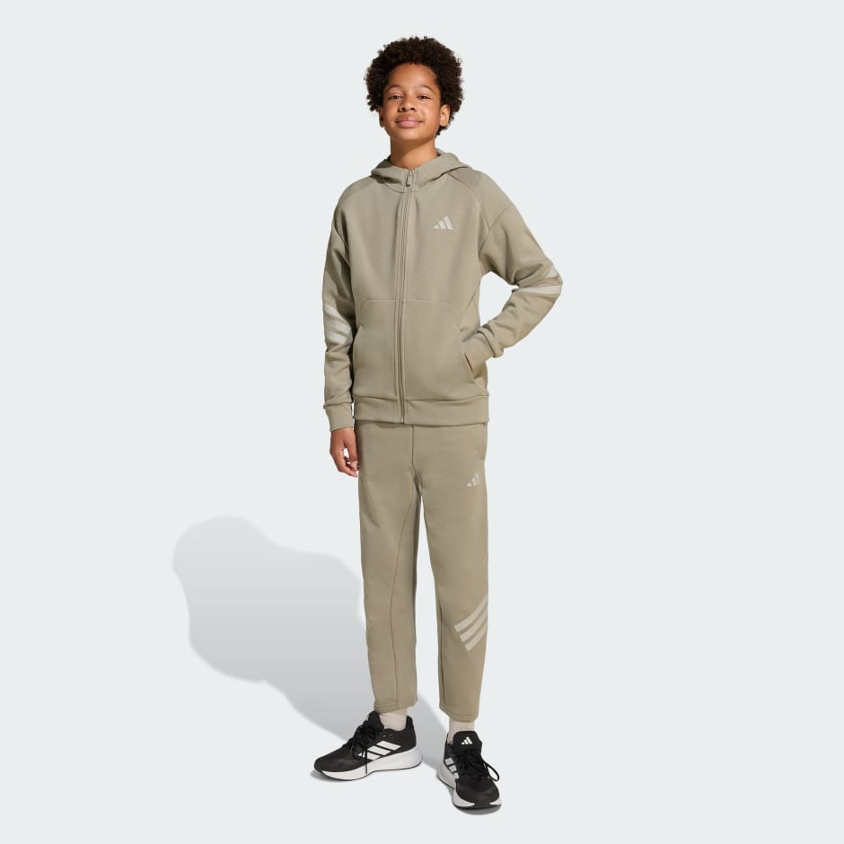 ז'קט אימון עם קפוצ'ון לילדים Future Icons 3-Stripes Full-Zip