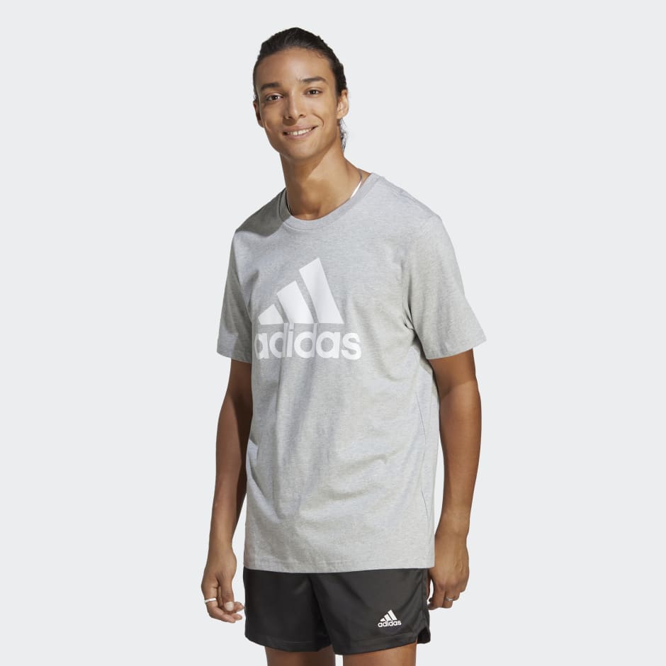 Men's Clothing - Essentials Single Jersey Big Logo Tee - Grey | adidas ...